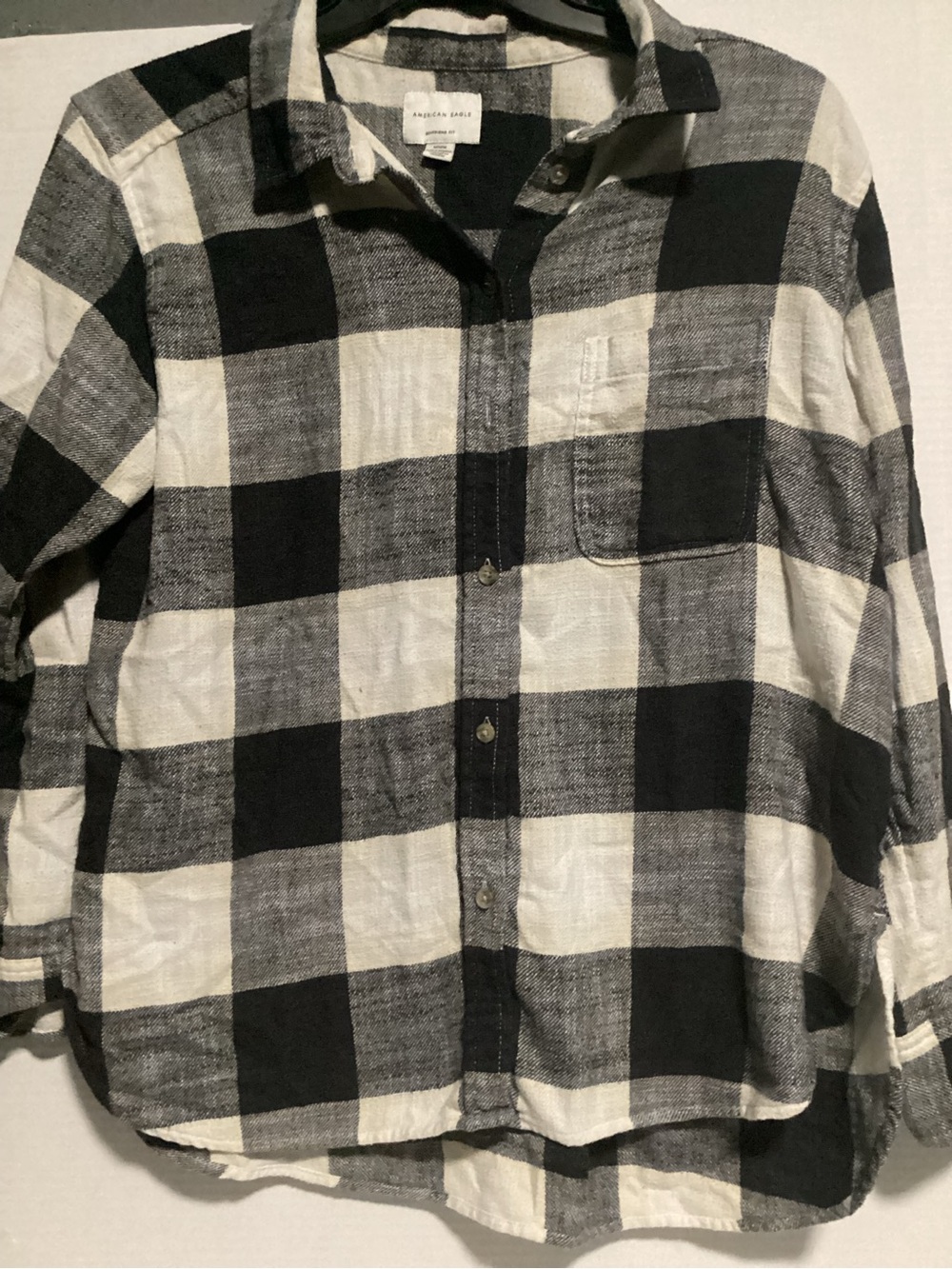 American Eagle Black and White Plaid Boyfriend Shirt